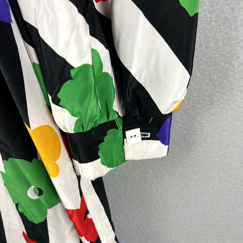 Vintage David Brown Saks Fifth Ave House Dress Womens Large Floral Stripe Artsy - Picture 5 of 16